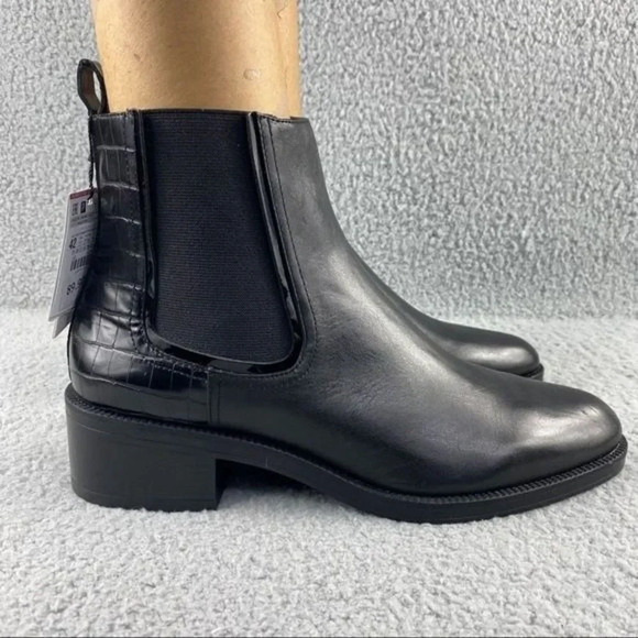 NEW zara bootie black leather ankle boots elastic GUSSET pull on womens 11 EU 42 - Picture 2 of 16